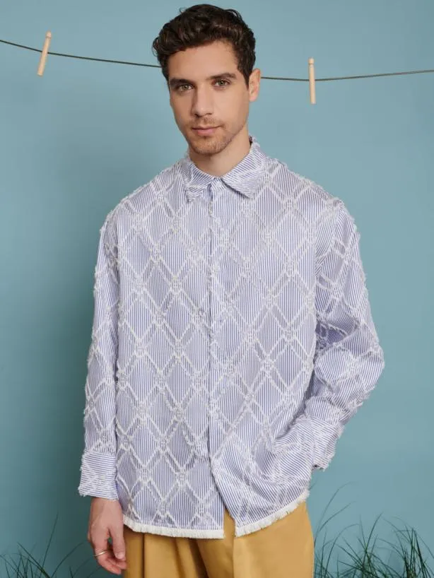 Sister Jane Shirts Menswear Dorie Fray Diamond Overshirt Pale Blue