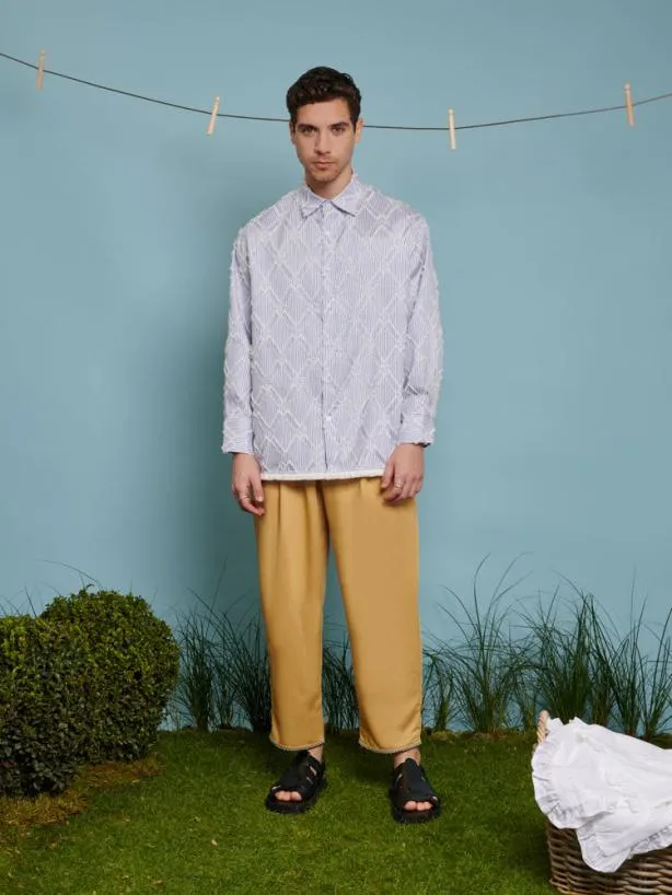 Sister Jane Shirts Menswear Dorie Fray Diamond Overshirt Pale Blue