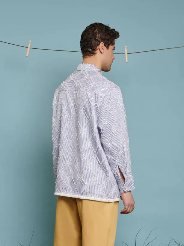 Sister Jane Shirts Menswear Dorie Fray Diamond Overshirt Pale Blue