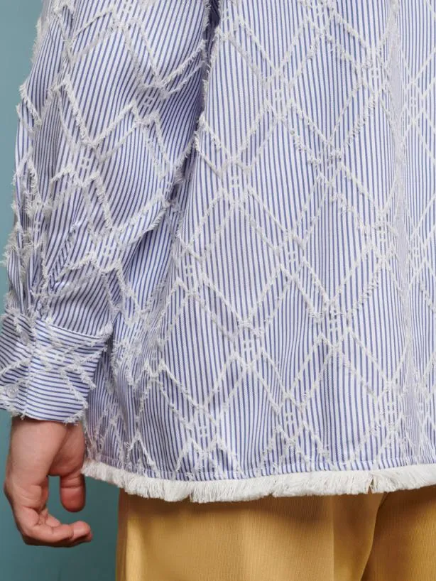 Sister Jane Shirts Menswear Dorie Fray Diamond Overshirt Pale Blue