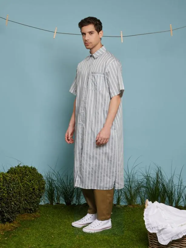 Sister Jane Shirts Menswear Ellis Stripe Tunic Khaki Green Stripes