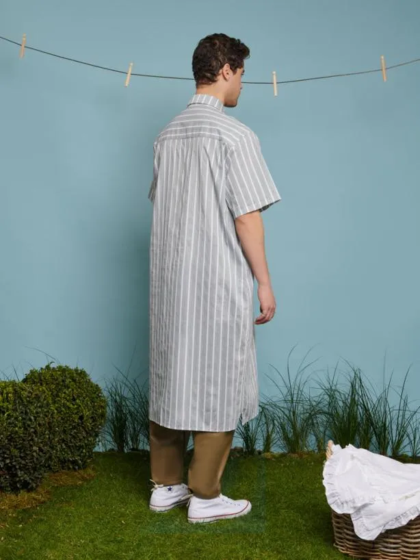 Sister Jane Shirts Menswear Ellis Stripe Tunic Khaki Green Stripes