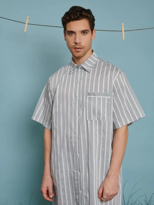Sister Jane Shirts Menswear Ellis Stripe Tunic Khaki Green Stripes