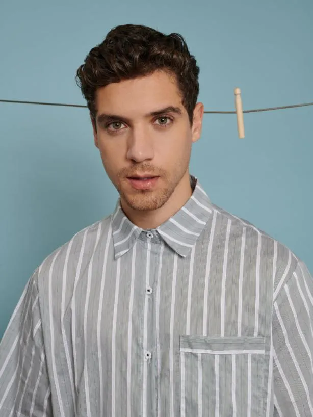 Sister Jane Shirts Menswear Ellis Stripe Tunic Khaki Green Stripes