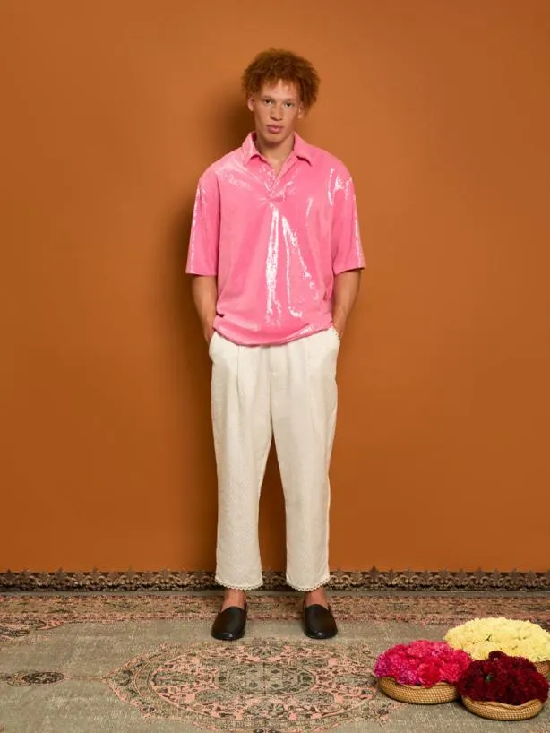 Sister Jane Shirts Menswear Evelyn Sequin Polo Shirt Flamingo Pink