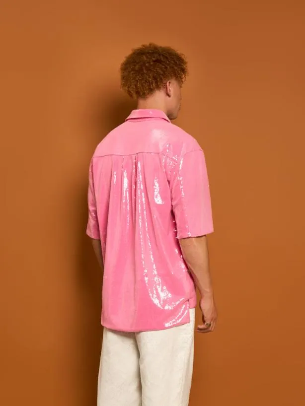 Sister Jane Shirts Menswear Evelyn Sequin Polo Shirt Flamingo Pink