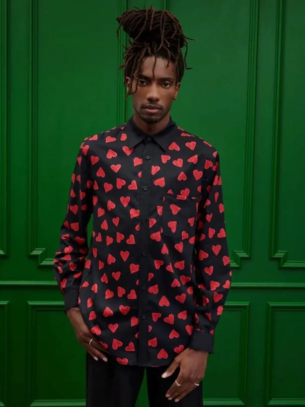 Sister Jane Shirts Menswear Penny Heart Print Shirt Black Red