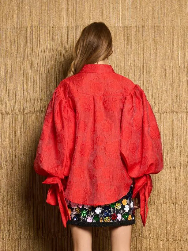 Sister Jane Tops Womenswear DREAM Barbara Jacquard Bow Blouse Poppy Red