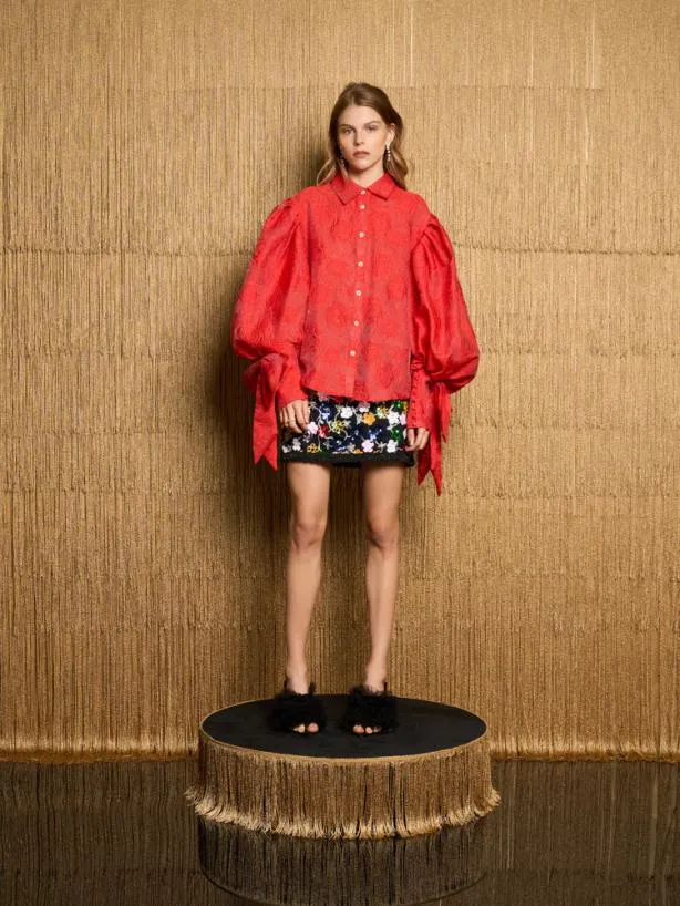 Sister Jane Tops Womenswear DREAM Barbara Jacquard Bow Blouse Poppy Red