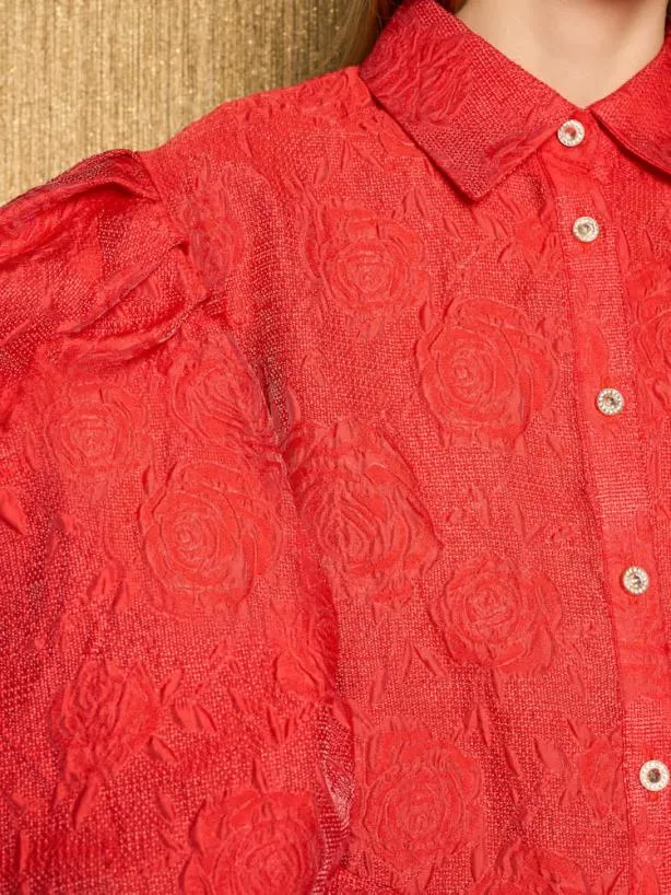 Sister Jane Tops Womenswear DREAM Barbara Jacquard Bow Blouse Poppy Red