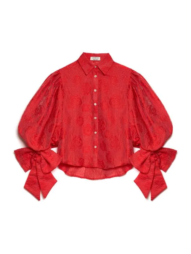 Sister Jane Tops Womenswear DREAM Barbara Jacquard Bow Blouse Poppy Red