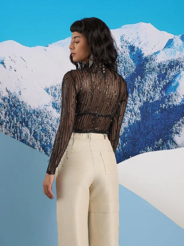 Sister Jane Tops Womenswear Ghospell Aria Mesh Top Coal Black