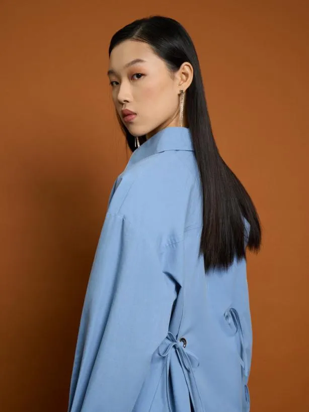 Sister Jane Tops Womenswear Ghospell Astin Eyelet Shirt Stone Blue