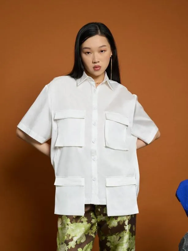 Sister Jane Tops Womenswear Ghospell Mallory Cargo Pocket Shirt Bright White