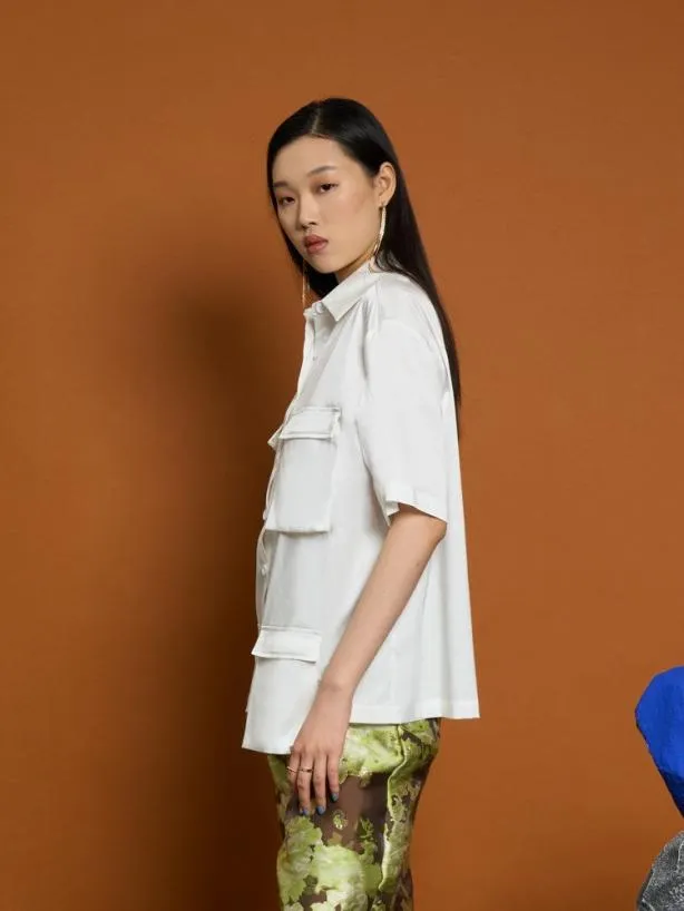 Sister Jane Tops Womenswear Ghospell Mallory Cargo Pocket Shirt Bright White