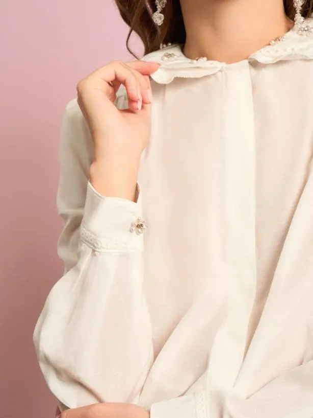 Sister Jane Tops Womenswear Jasmine Pearl Blouse Pearled White