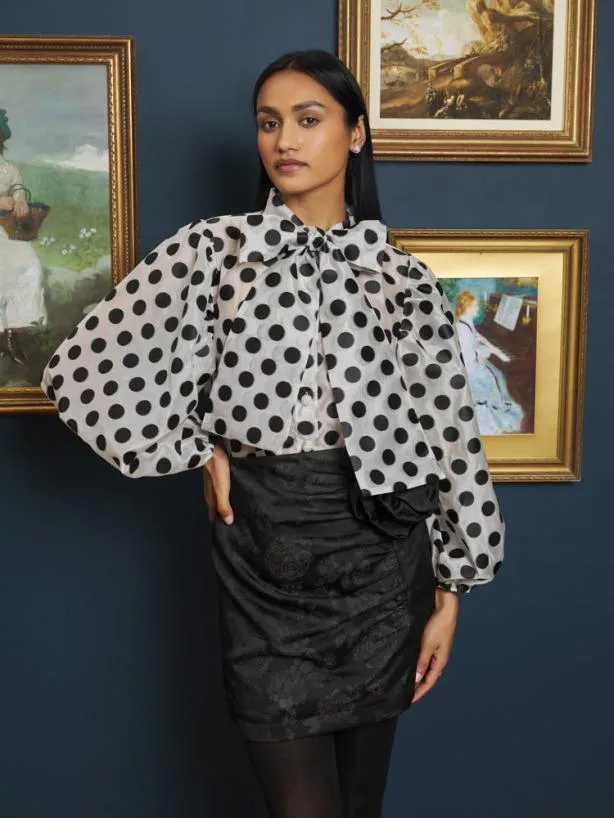 Sister Jane Tops Womenswear Perry Polka Bow Blouse Black And White