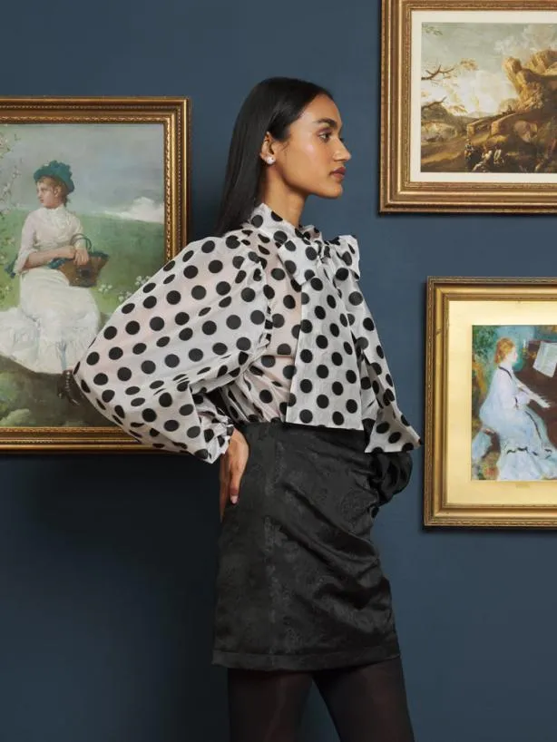 Sister Jane Tops Womenswear Perry Polka Bow Blouse Black And White