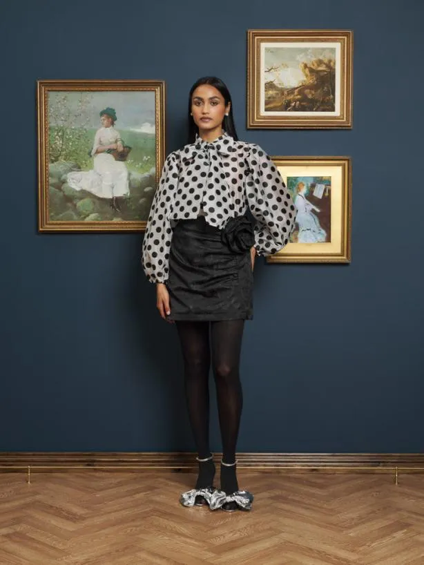 Sister Jane Tops Womenswear Perry Polka Bow Blouse Black And White