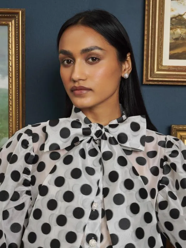 Sister Jane Tops Womenswear Perry Polka Bow Blouse Black And White
