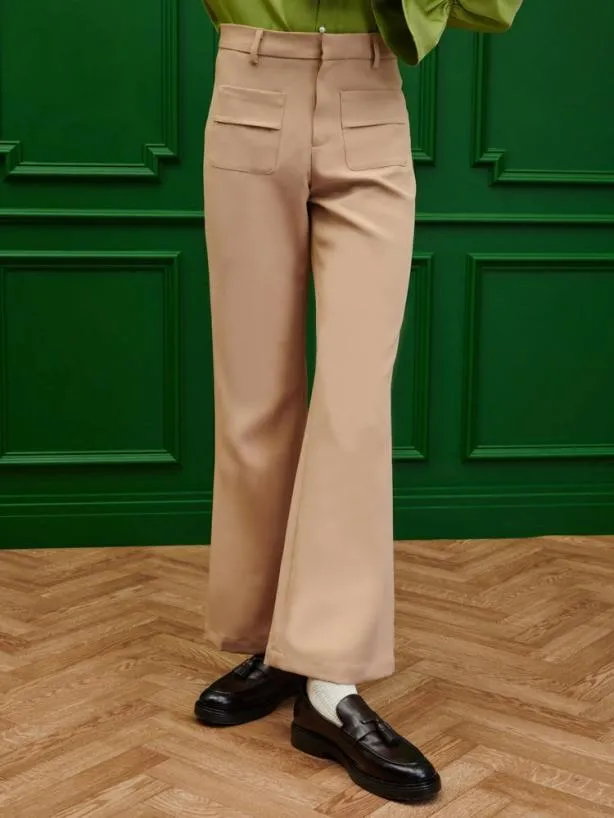 Sister Jane Trousers Menswear Bertie Crepe Flare Trousers Earthy