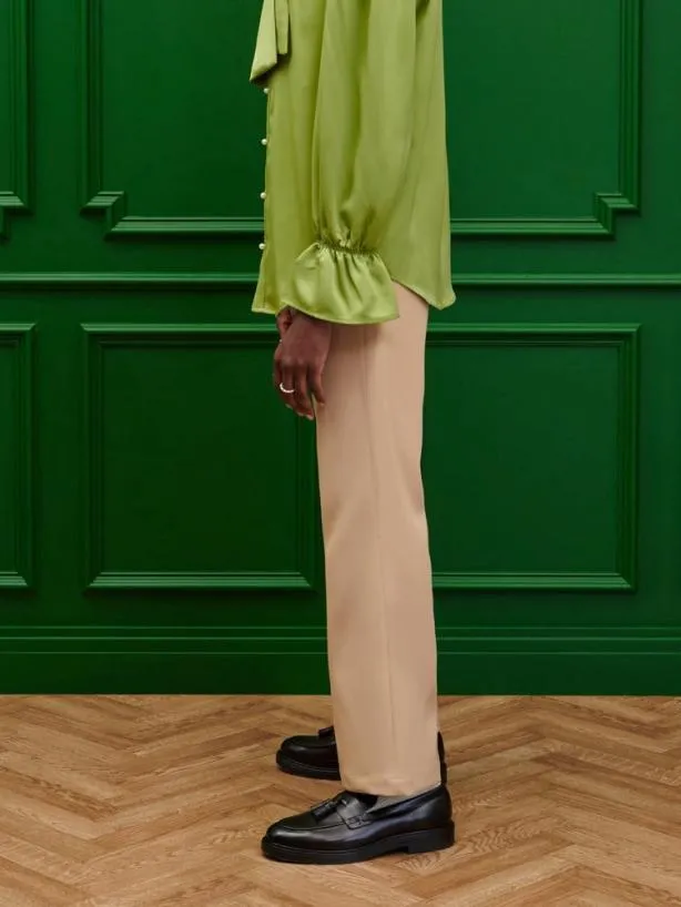 Sister Jane Trousers Menswear Bertie Crepe Flare Trousers Earthy