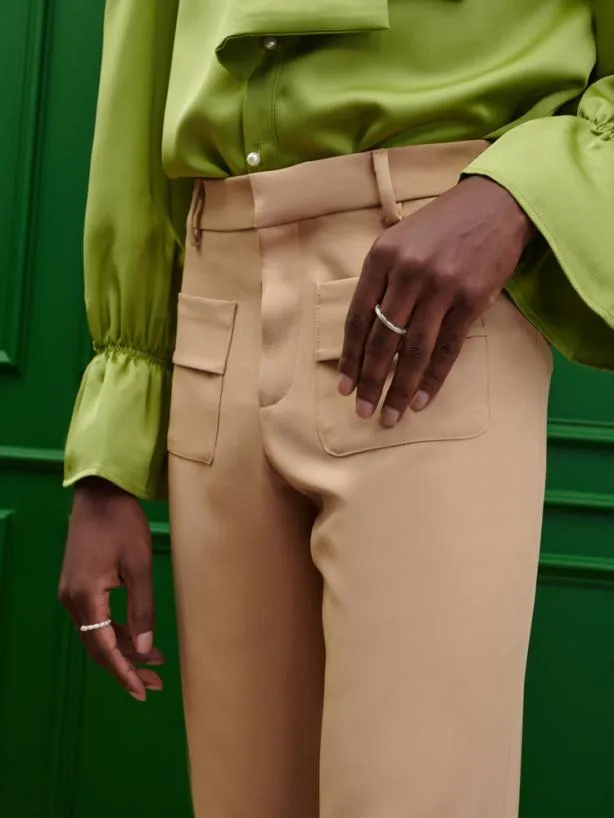 Sister Jane Trousers Menswear Bertie Crepe Flare Trousers Earthy