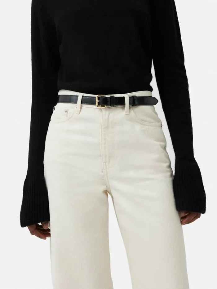 Skinny Leather Belt Black Women Jigsaw Leather