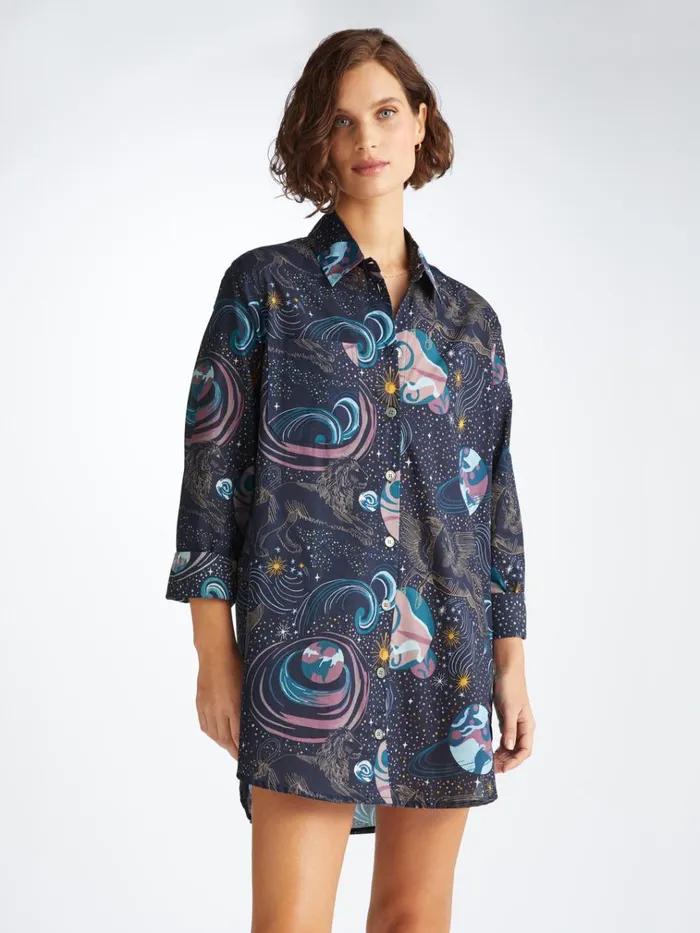 Sleep Shirts Women Derek Rose Nightshirt Ledbury 76 Cotton Batiste Navy