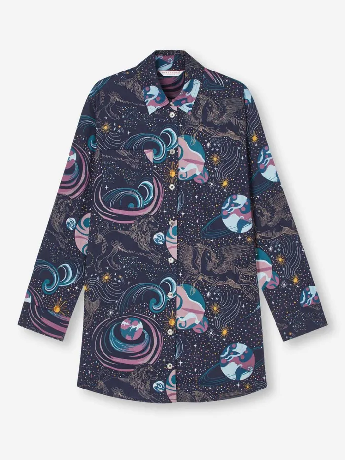 Sleep Shirts Women Derek Rose Nightshirt Ledbury 76 Cotton Batiste Navy