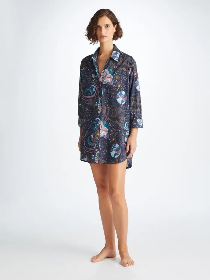 Sleep Shirts Women Derek Rose Nightshirt Ledbury 76 Cotton Batiste Navy