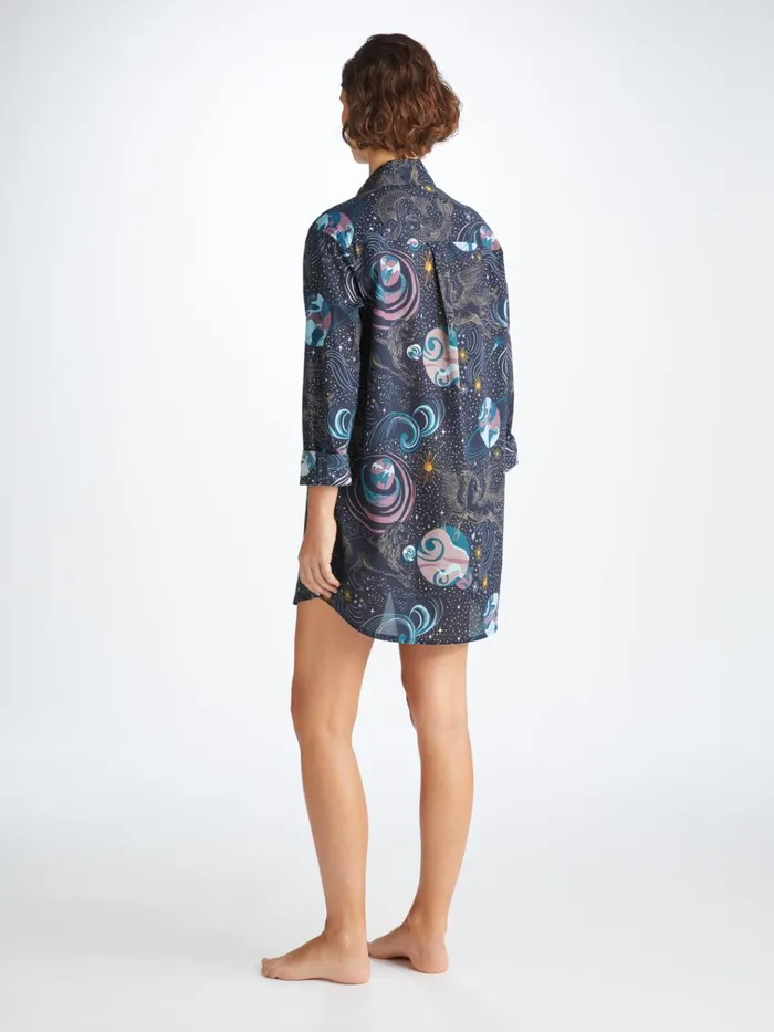 Sleep Shirts Women Derek Rose Nightshirt Ledbury 76 Cotton Batiste Navy