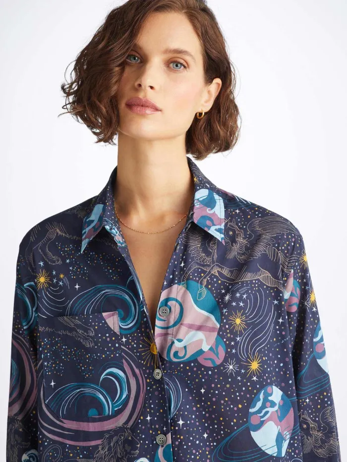 Sleep Shirts Women Derek Rose Nightshirt Ledbury 76 Cotton Batiste Navy