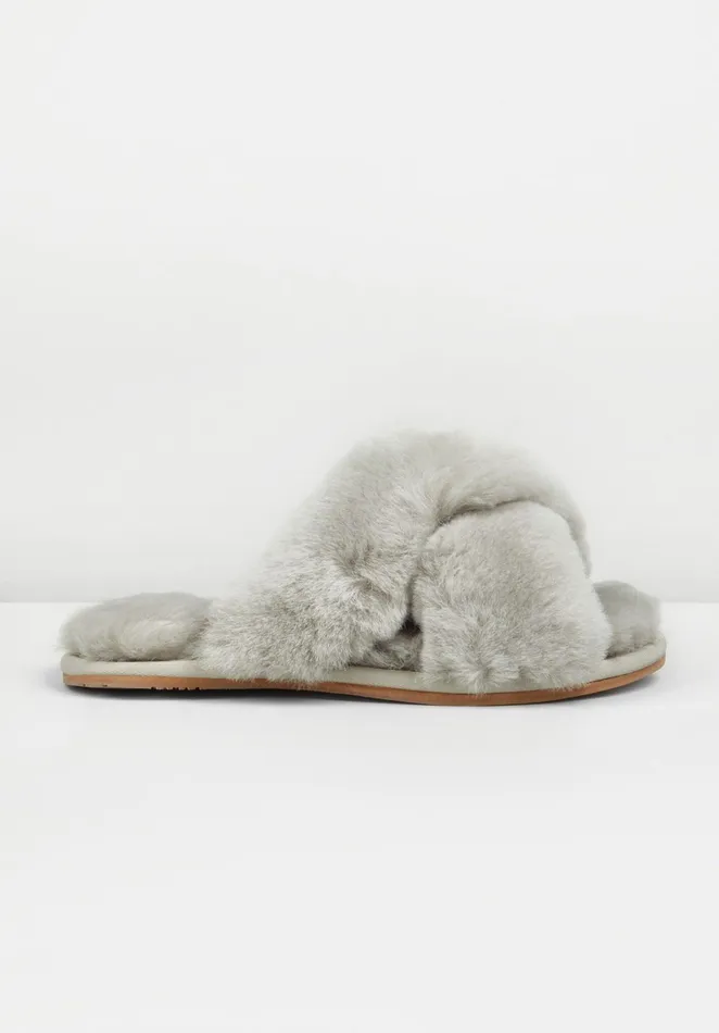 Slippers Women Hush Cross Strap Shearling Slippers Light Grey