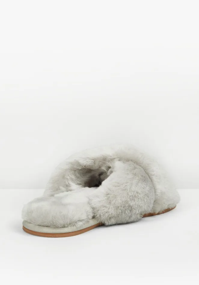 Slippers Women Hush Cross Strap Shearling Slippers Light Grey
