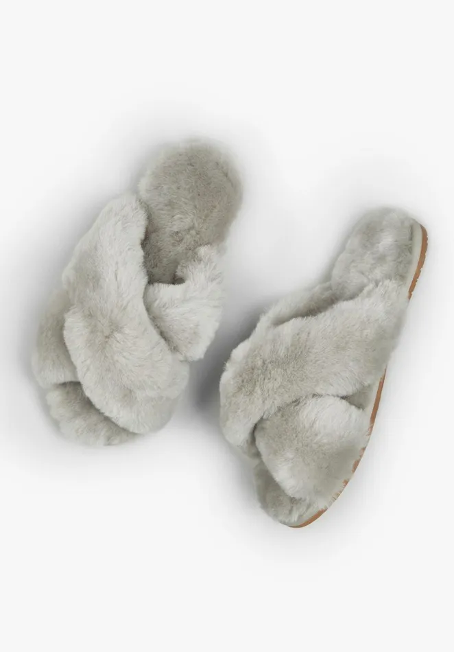Slippers Women Hush Cross Strap Shearling Slippers Light Grey