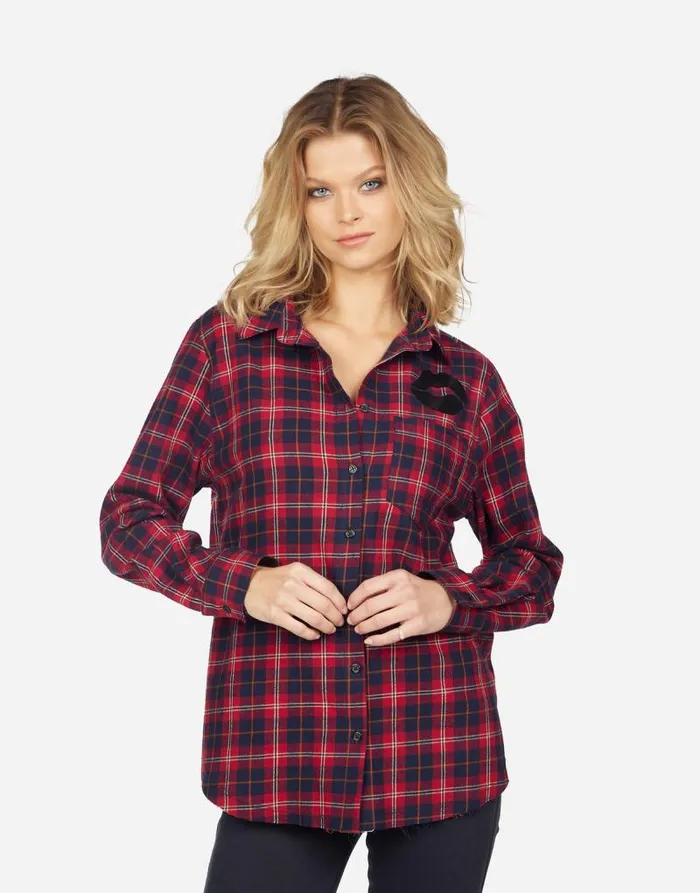 Sloane Plaid Lip Red Plaid Women Lauren Moshi Long Sleeve