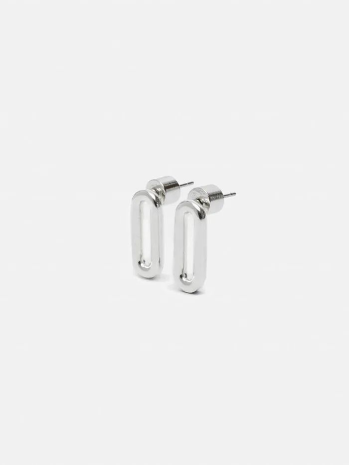 Small Link Stud Earrings Silver Women Jigsaw Party
