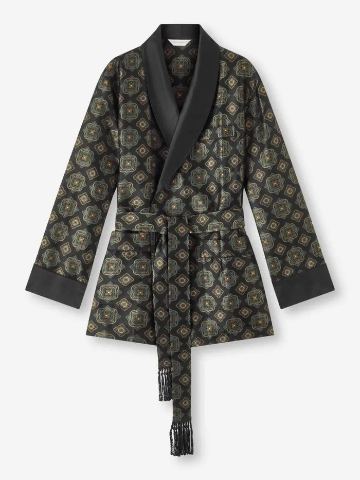 Smoking Jackets Men Derek Rose Smoking Jacket Verona 69 Silk Satin Black