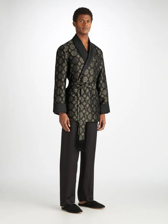 Smoking Jackets Men Derek Rose Smoking Jacket Verona 69 Silk Satin Black
