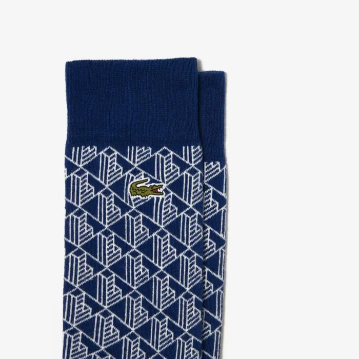 Socks MenWomen Lacoste Unisex 2Pack Monogram Jacquard Socks Green Navy Blue White Pfi