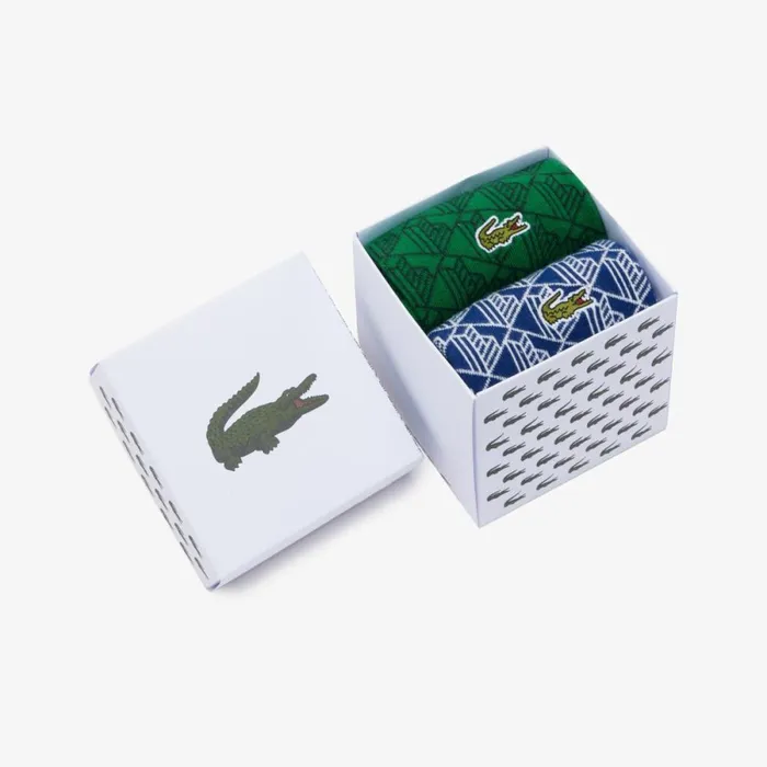Socks MenWomen Lacoste Unisex 2Pack Monogram Jacquard Socks Green Navy Blue White Pfi