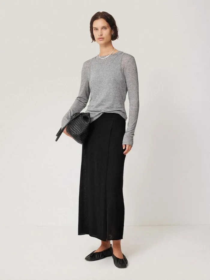 Soft Gauzy Knit Skirt Black Women Jigsaw Knitwear and Cashmere