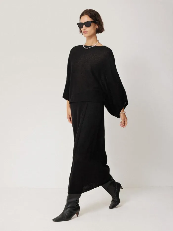 Soft Gauzy Knit Skirt Black Women Jigsaw Knitwear and Cashmere