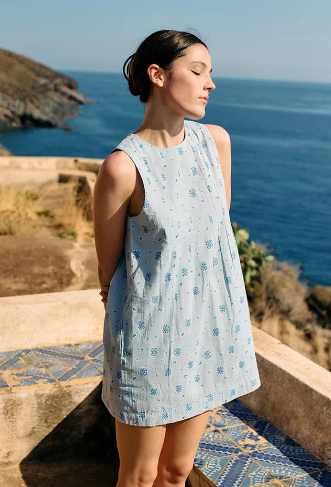 Soledad Blue Printed Sleeveless Mini Dress Women Ciao Lucia Mini Dresses