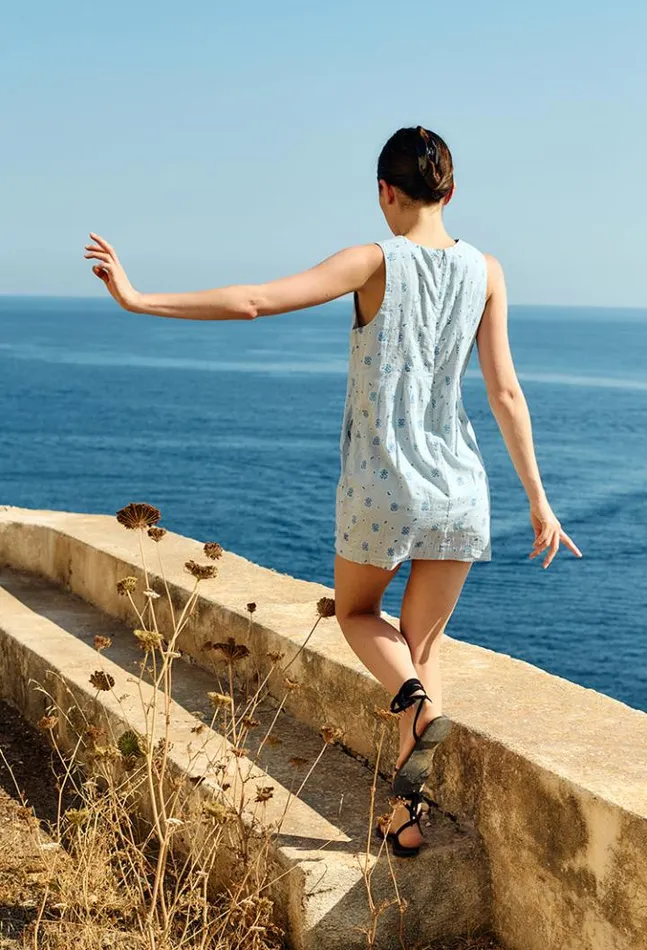 Soledad Blue Printed Sleeveless Mini Dress Women Ciao Lucia Mini Dresses