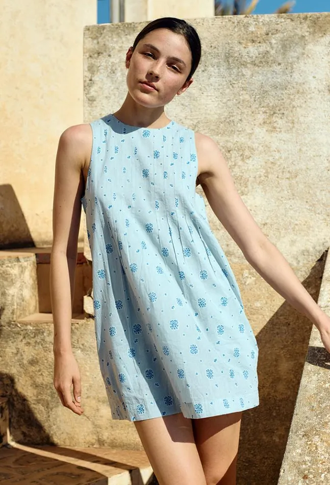Soledad Blue Printed Sleeveless Mini Dress Women Ciao Lucia Mini Dresses
