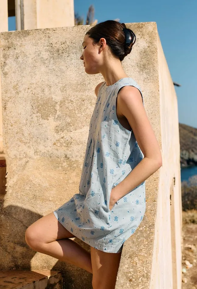 Soledad Blue Printed Sleeveless Mini Dress Women Ciao Lucia Mini Dresses