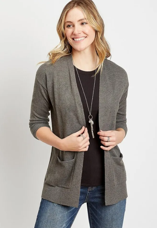 Solid Open Front Pocket Tunic Cardigan Women Maurices Tops