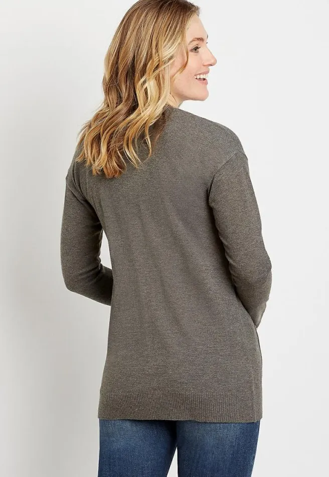 Solid Open Front Pocket Tunic Cardigan Women Maurices Tops